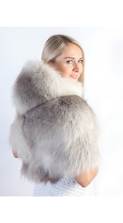 Grey fox fur  shawl with hood